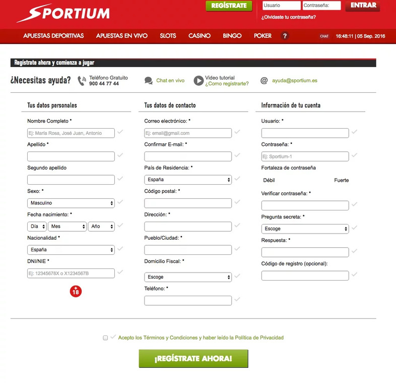 formulario de captación Sportium