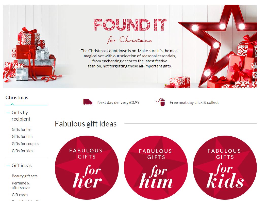 Landing page de Navidades de Debenhams