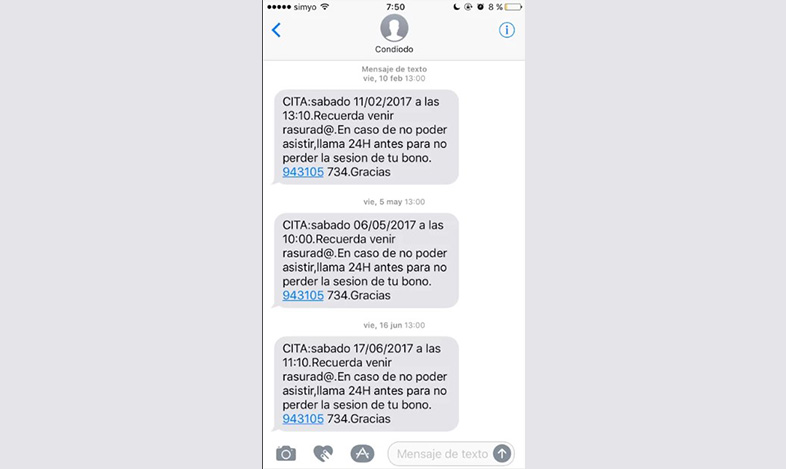 Tipos de SMS: recordatorio de cita