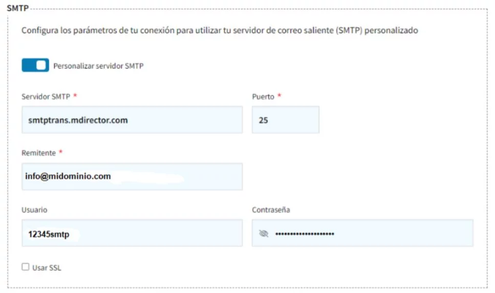 SMTP emails transaccionales