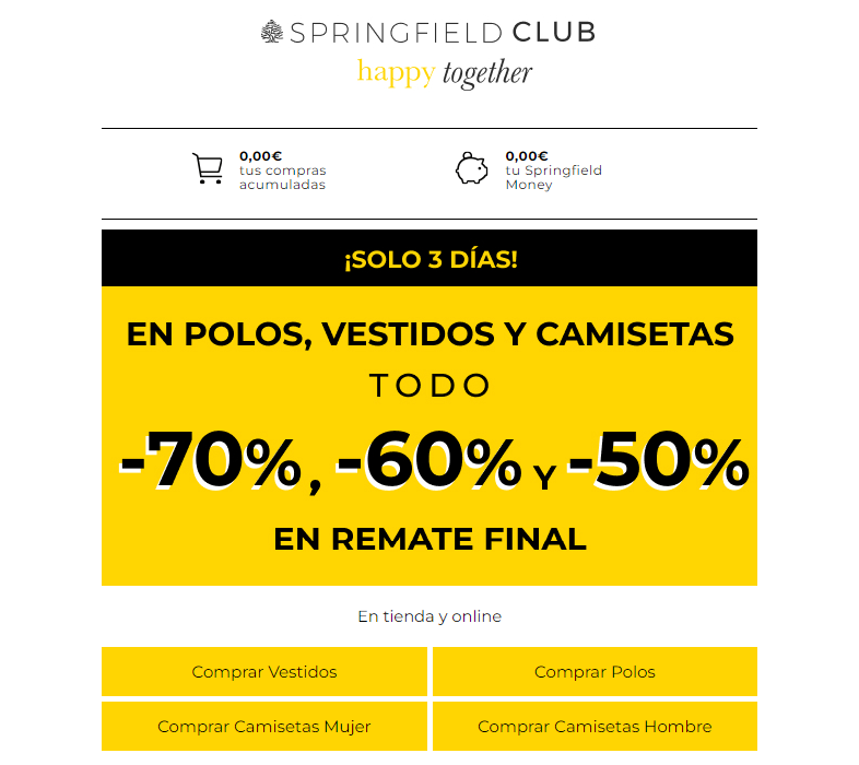 Newsletters de verano para captar leads: Springfield rebajas de verano