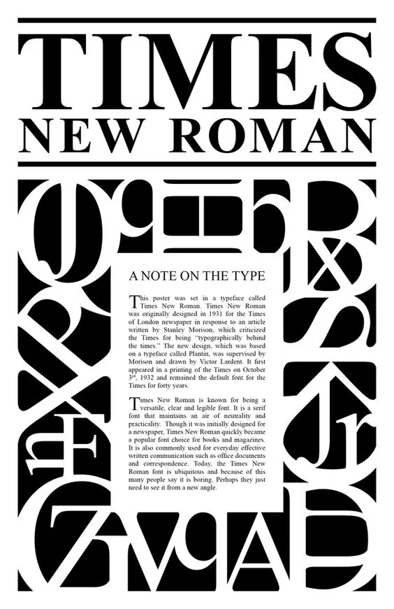 25 most used typefaces in advertising: Times New Roman