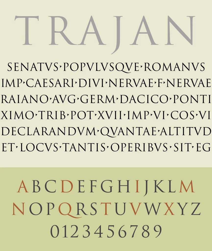 25 most used typefaces in advertising: Trajan