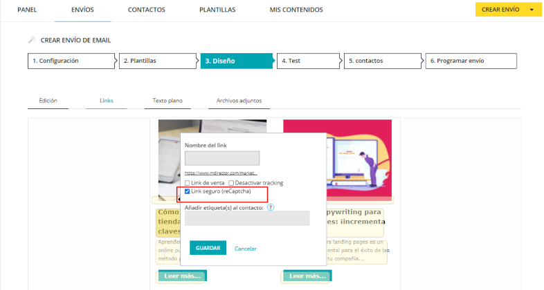 Activación de reCaptcha en un enlace específico