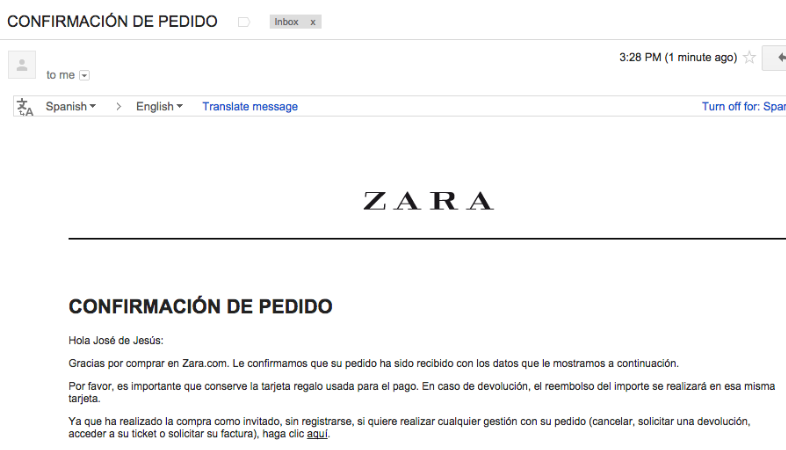 Correo de agradecimiento