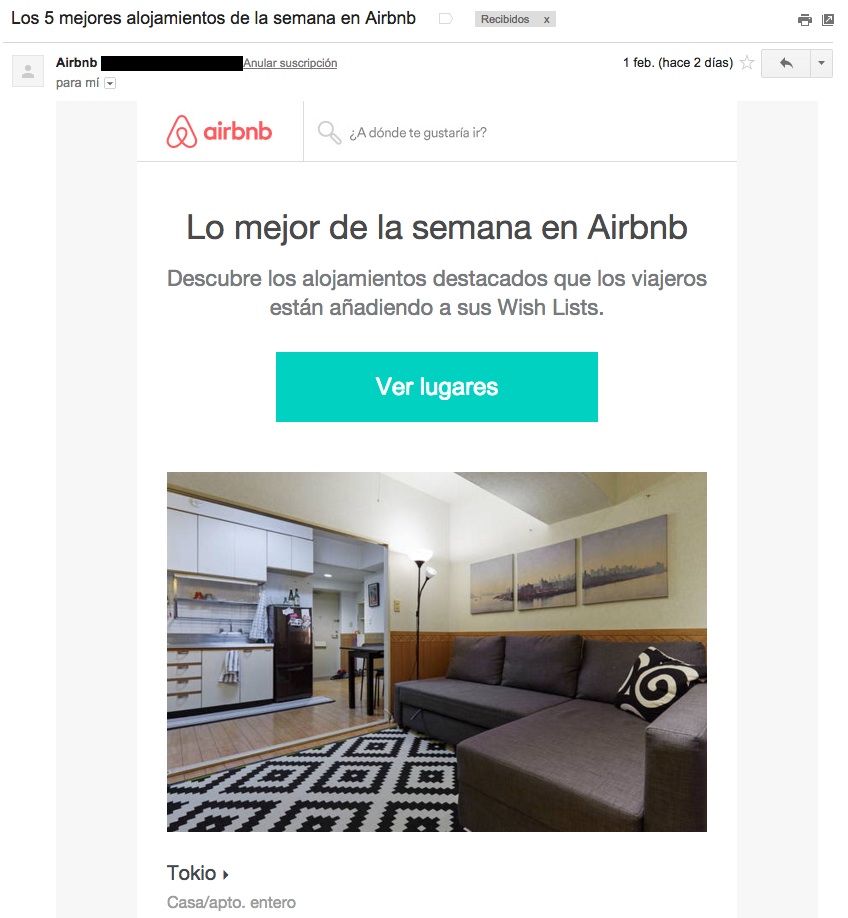 ejemplos de asuntos de email : AirBnb