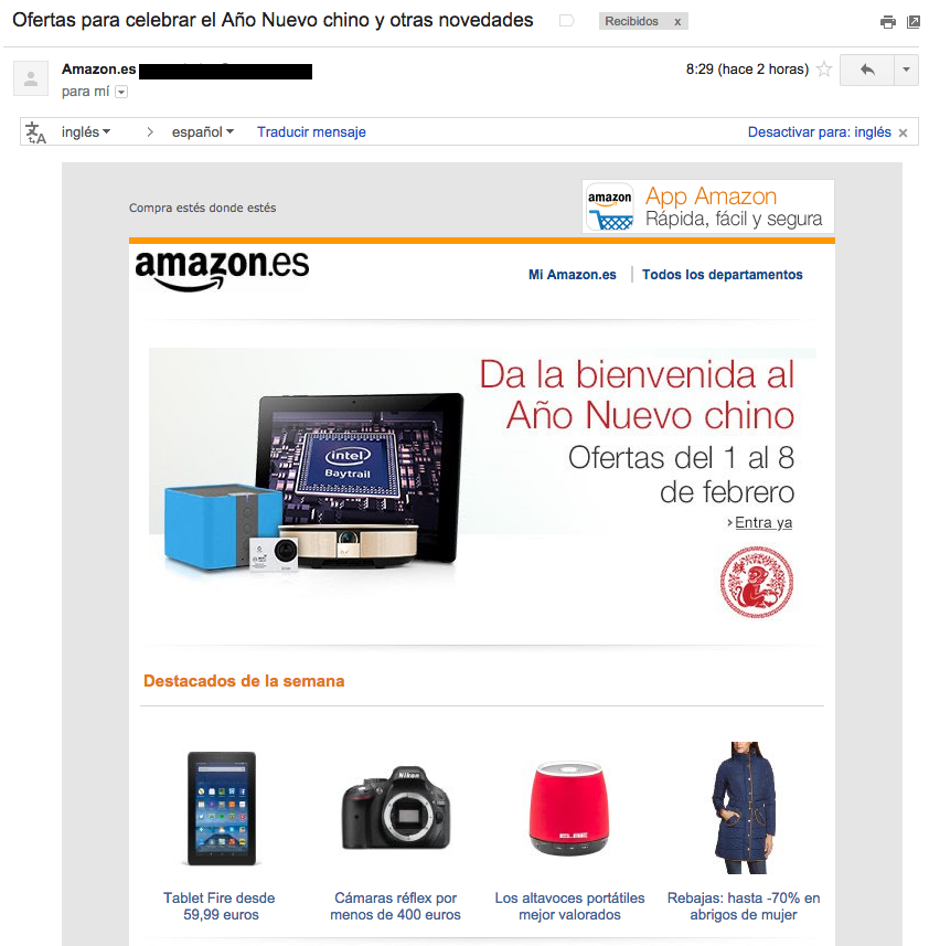 ejemplos de asuntos de email : Amazon