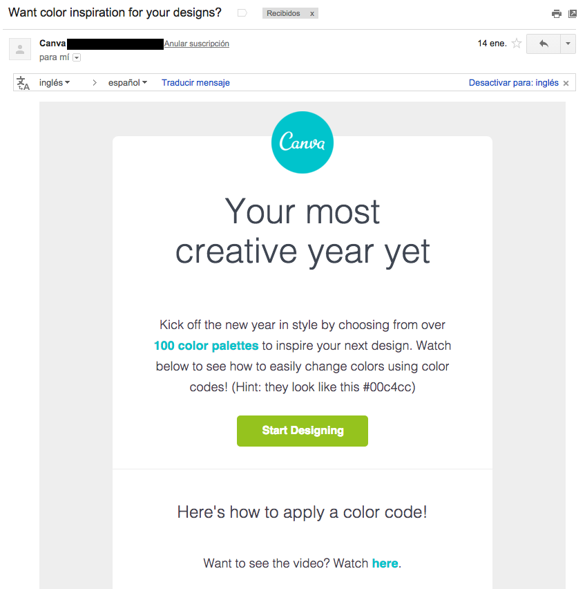 ejemplos de asuntos de email : Canva