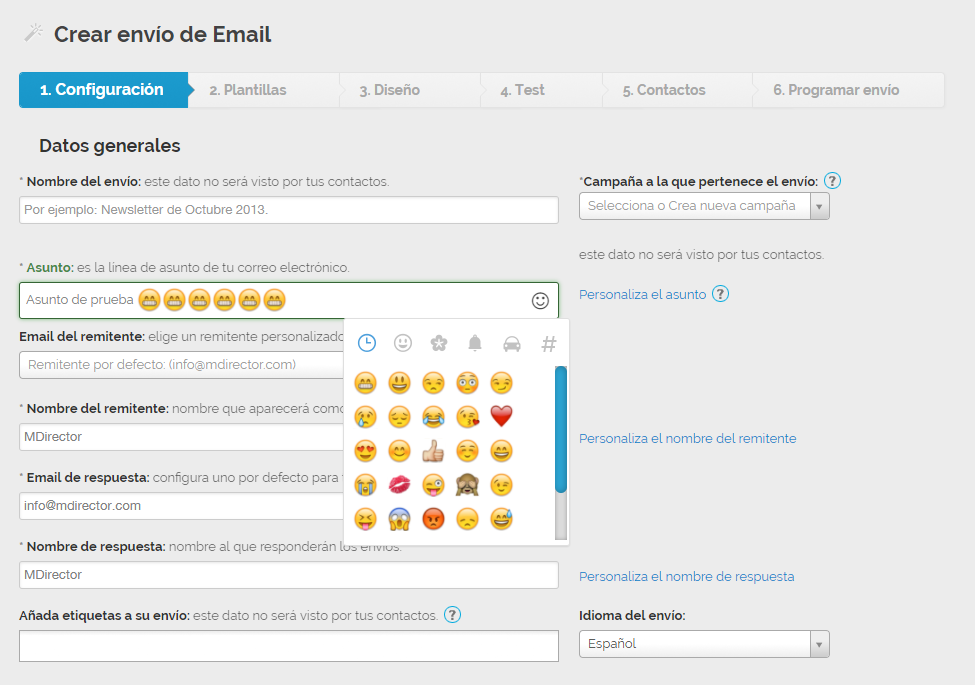 emojis en el asunto del email con MDirector