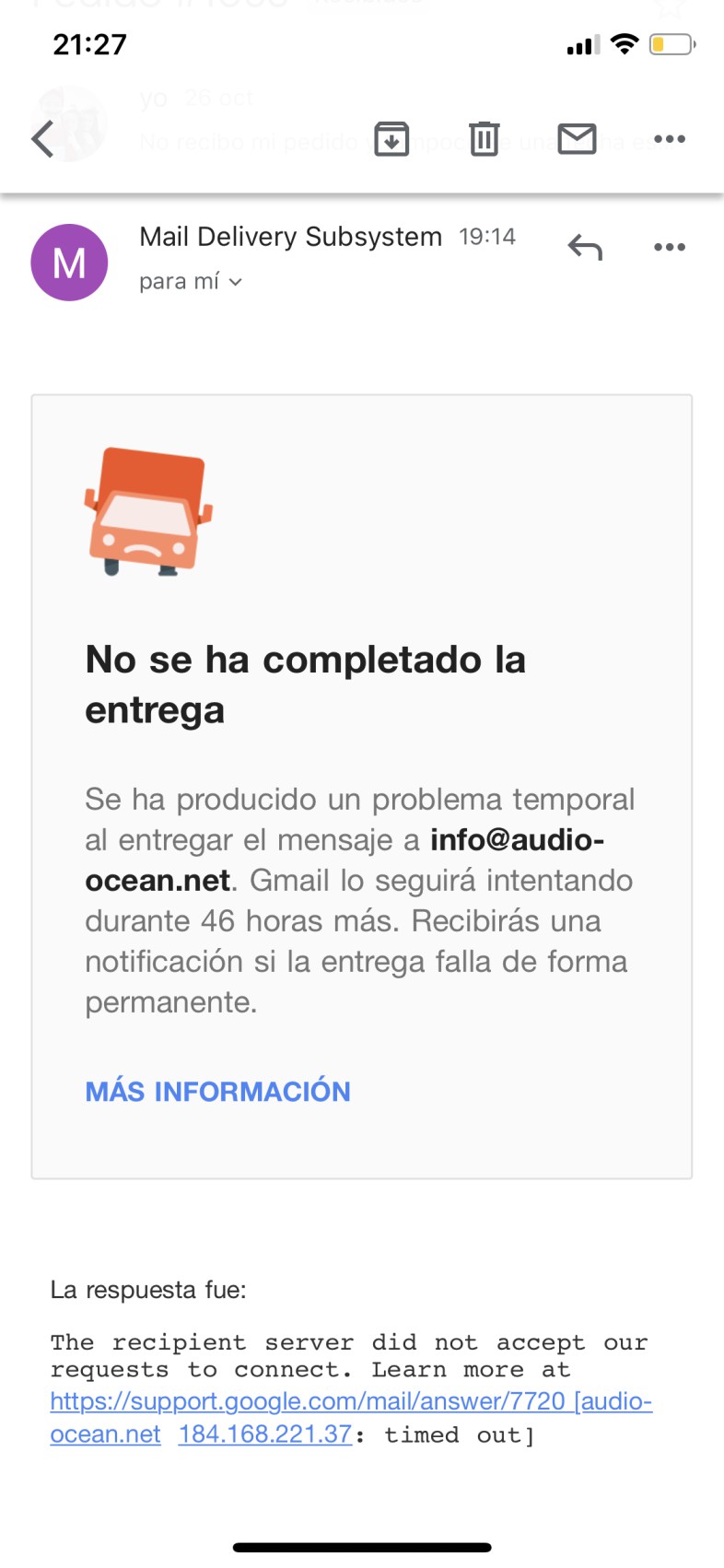 Error de entrega