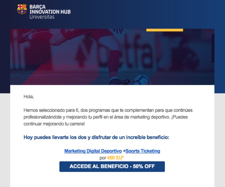 Beneficios Email Marketing: ejemplo de oferta formativa