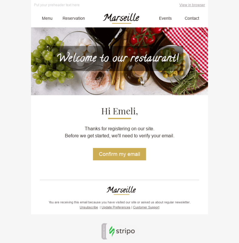 Emails con triggers para restaurante: dar la bienvenida