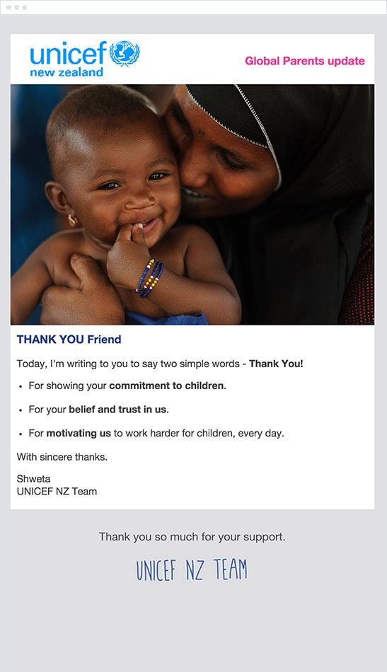 branded content en email marketing: Unicef