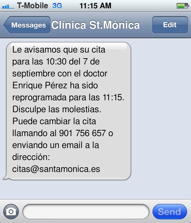 sms marketing para clínicas : cambio cita