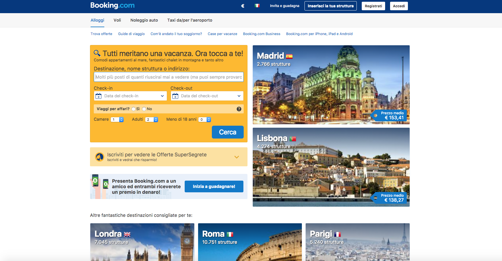 siti web di viaggi: booking