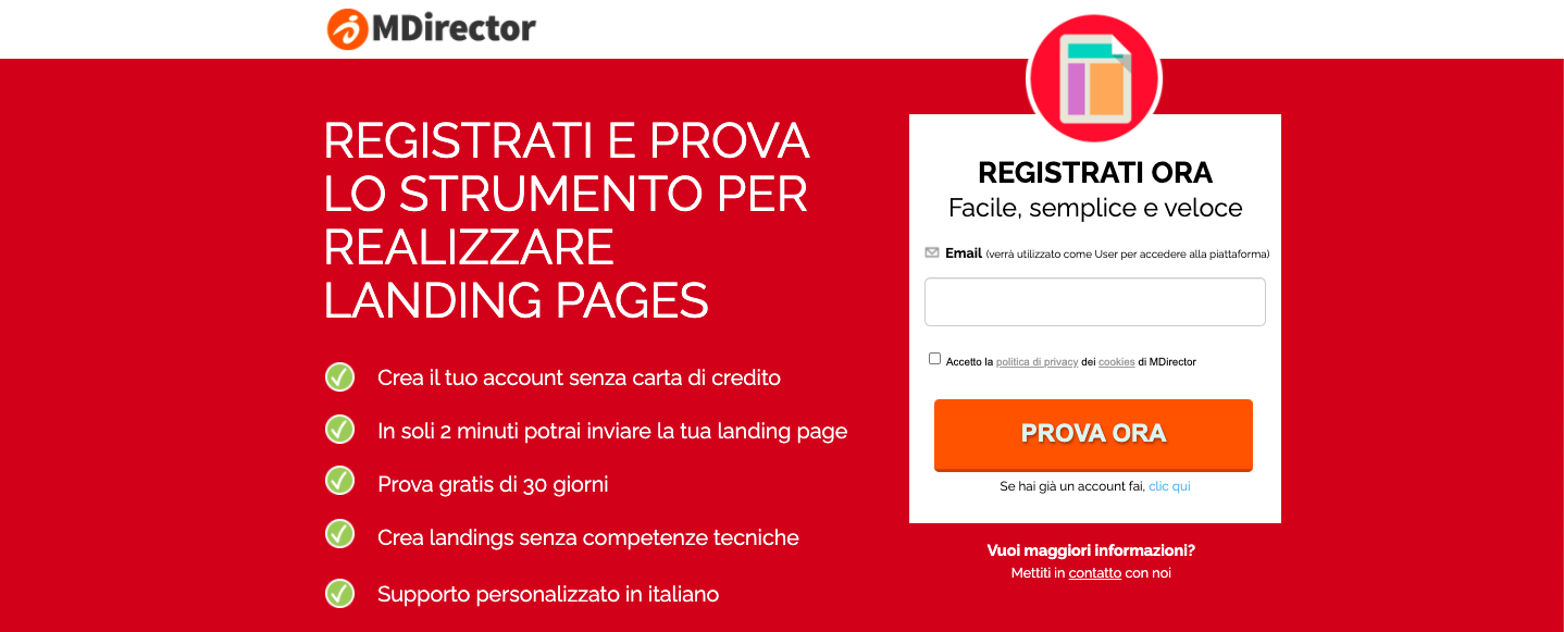 Landing page MDirector