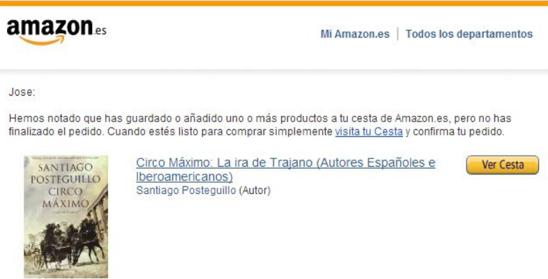 Correo recordatorio de carrito de Amazon