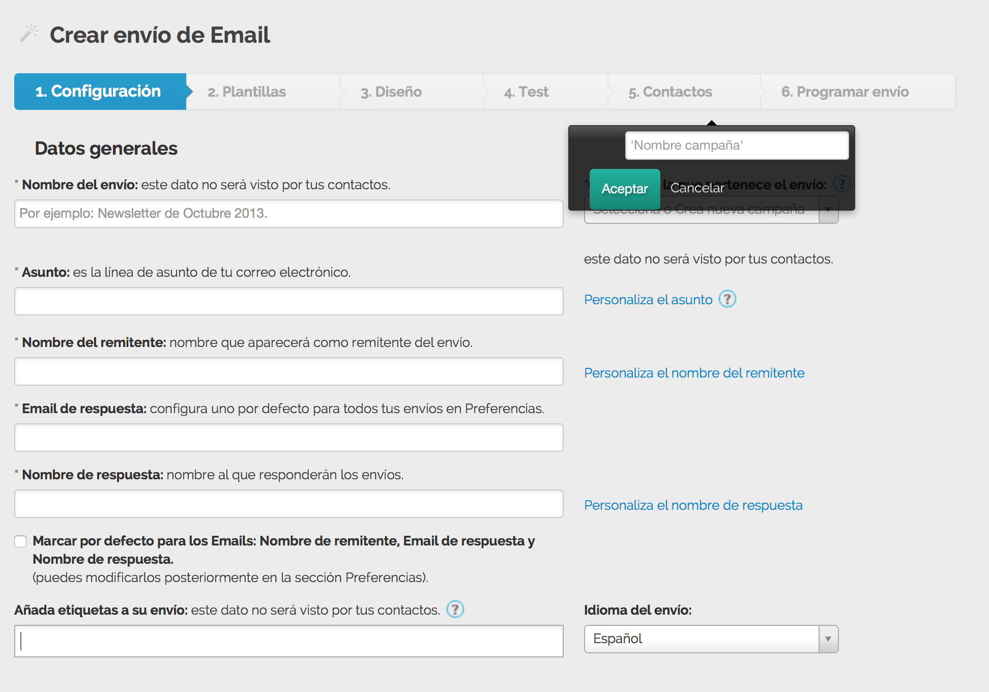 configuración de plantilla para tu newsletter