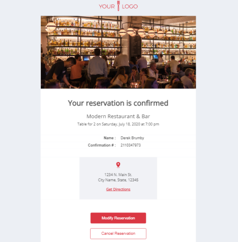 Emails con triggers para restaurante: confirmar la reserva