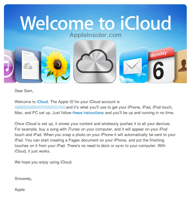 confirmation emails: iCloud