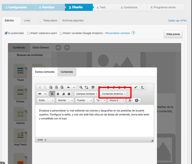 crear emails con contenido dinámico