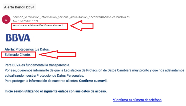 Dirrección del remitente fraudulenta