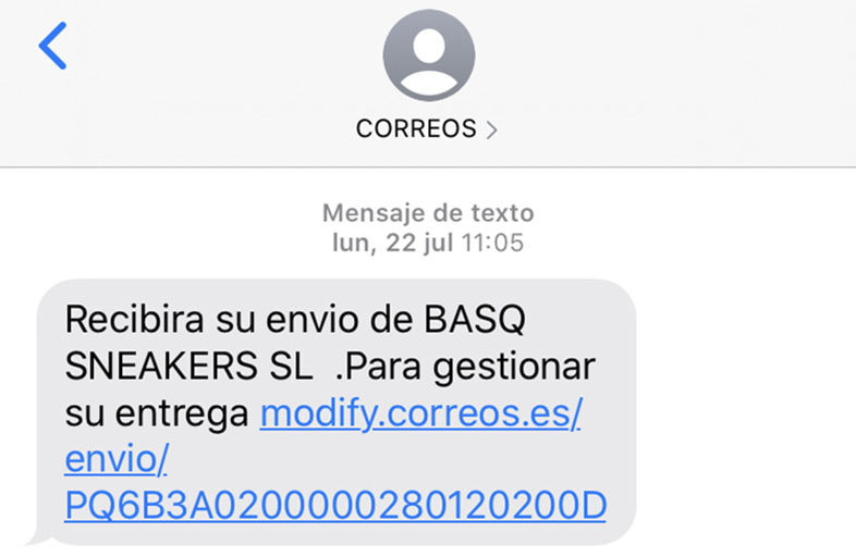 SMS Marketing para generar tráfico web: ejemplo de SMS se seguimiento de pedido