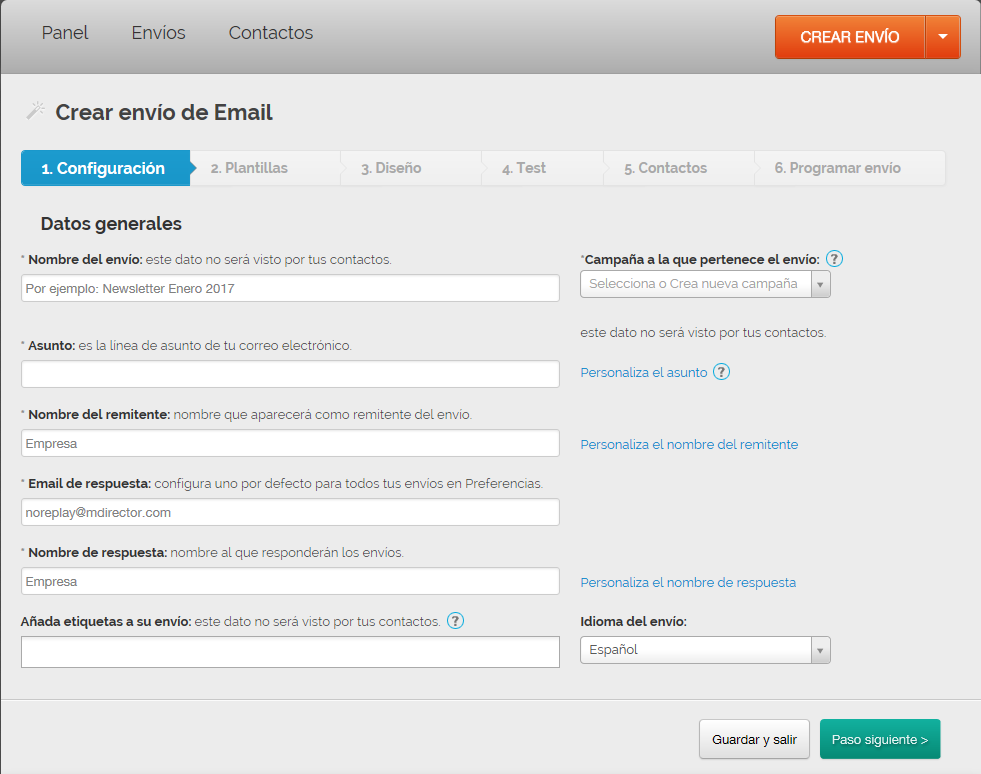 herramienta de email marketing: crear envío email 