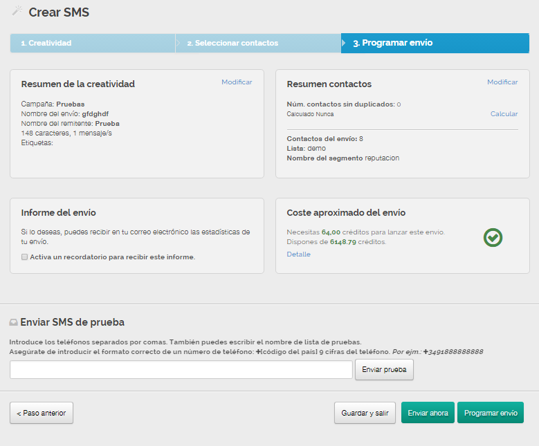 crear sms en la herramienta de SMS Marketing de MDirector