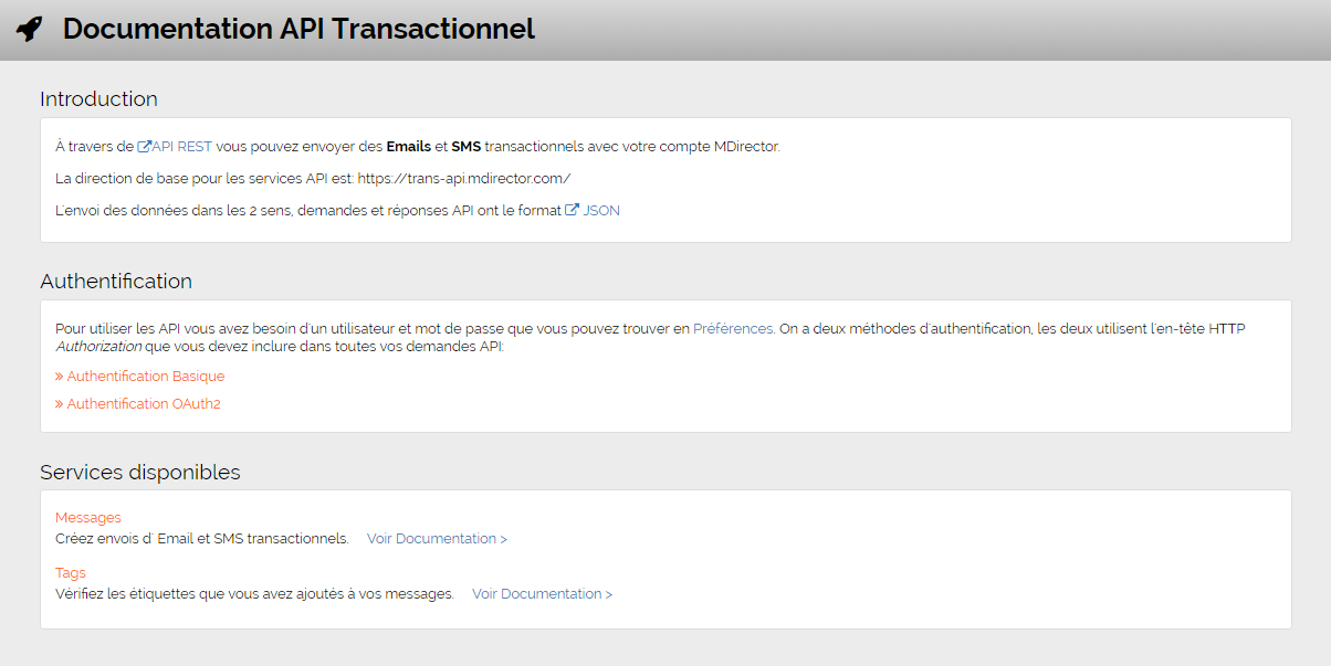 email transactionnel de MDirector: documentation API