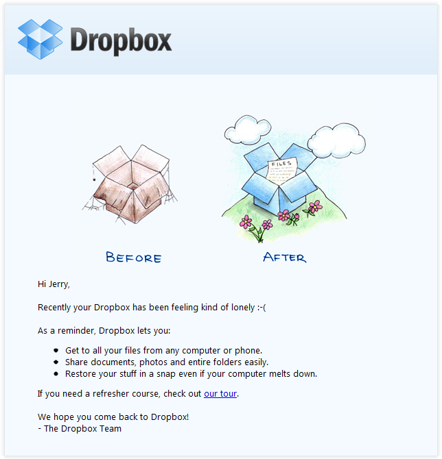 email marketing casos de éxito: Dropbox