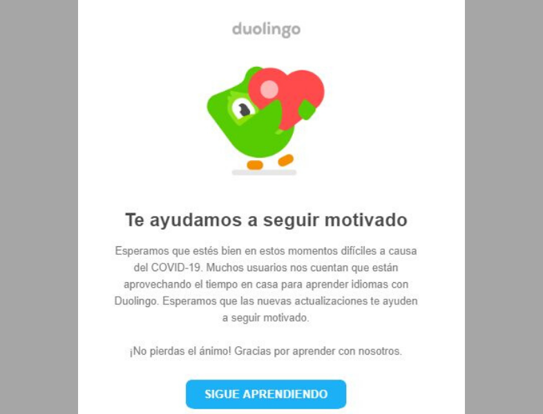 Ejemplo de campaña emocional de Duolingo