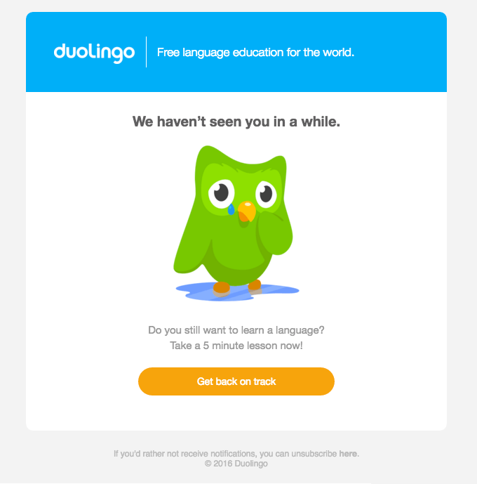 win-back para recuperar clientes en verano duolingo