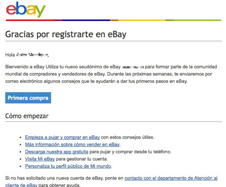Correo de bienvenida Ebay