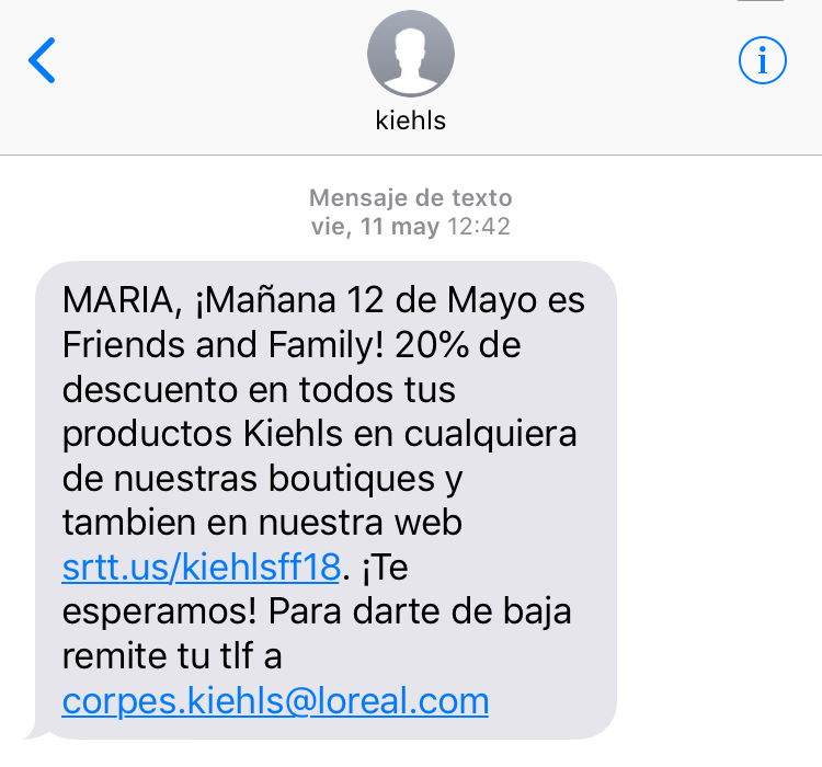 ejemplo campaña SMS
