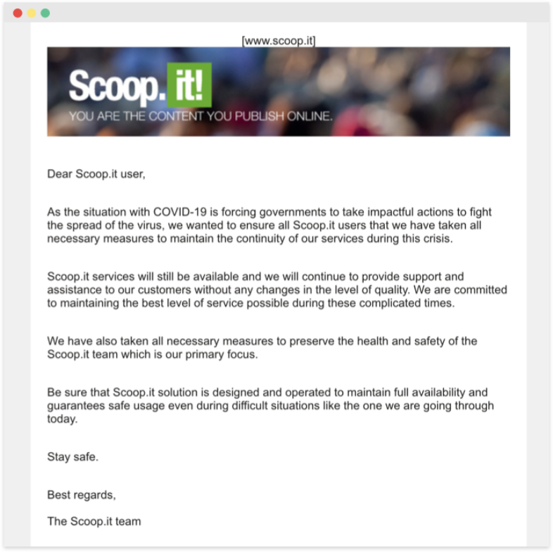 Ejemplos de emails de disculpa: Snoop.it disculpas coronavirus