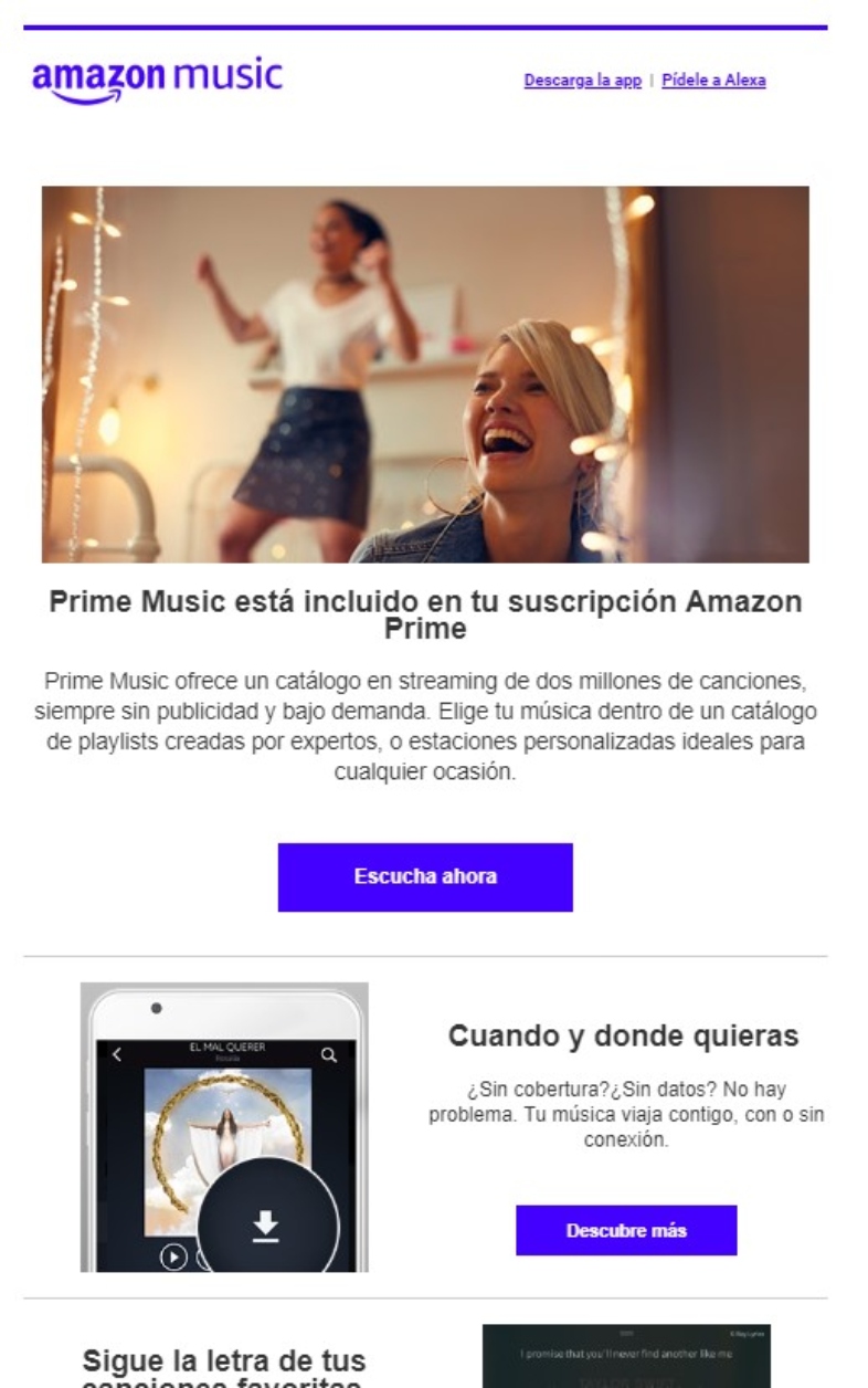 Newsletter creativa de Amazon music