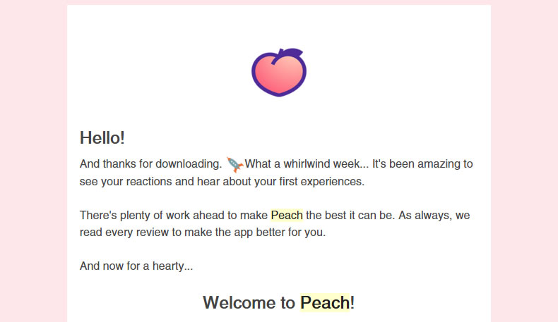emails de bienvenida : Peach