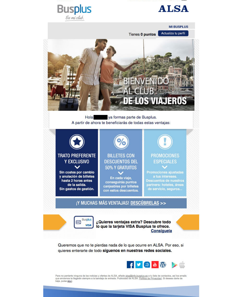 Email para visitar sitio web o redes sociales