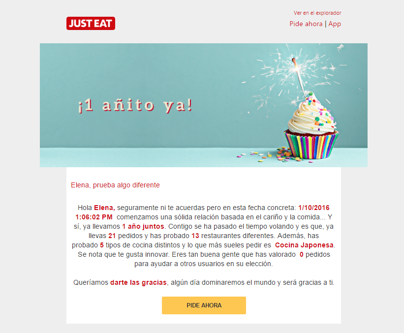 emails personalizados: JustEat