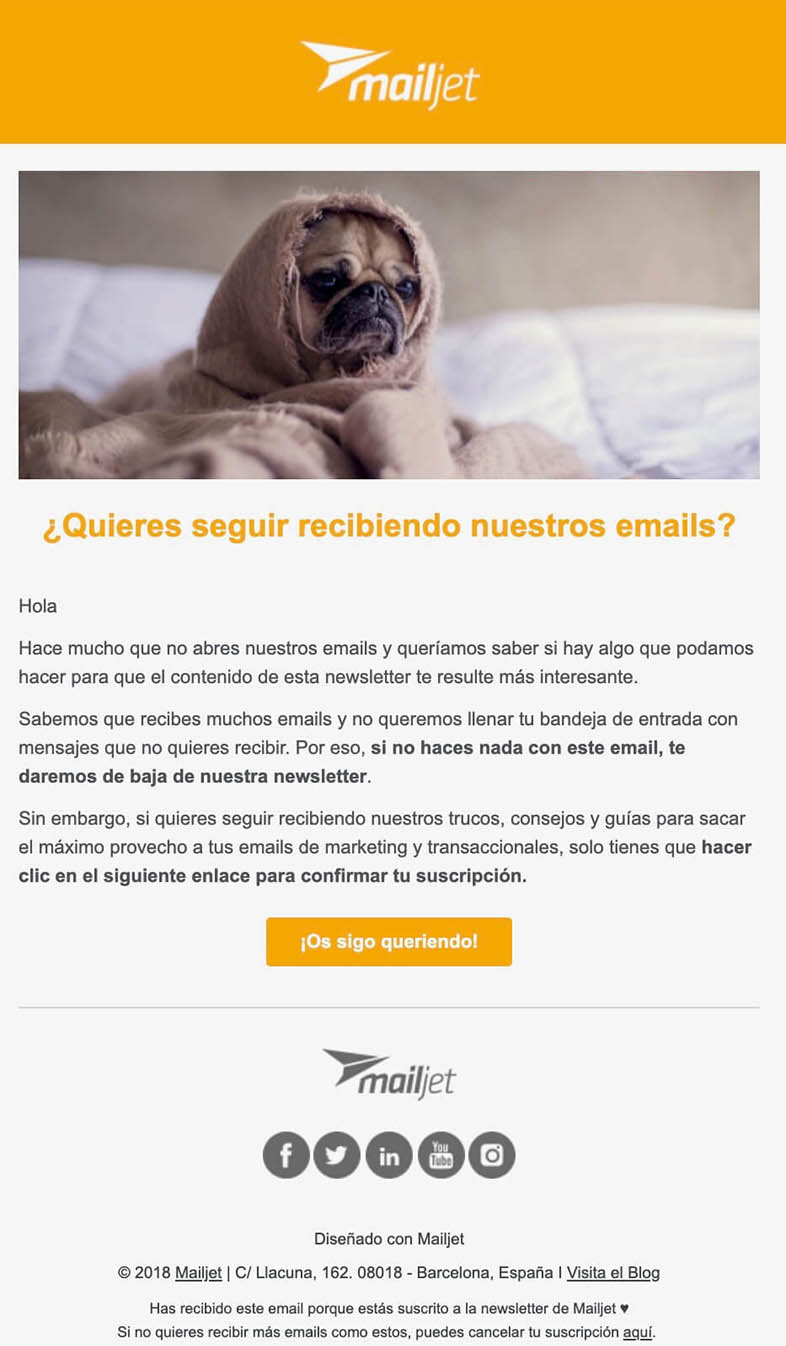 emails de reactivación: Mailjet pregunta a sus clientes