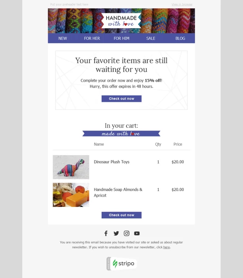 Tips para plantillas de email de tienda artesanal: ofrece algo especial