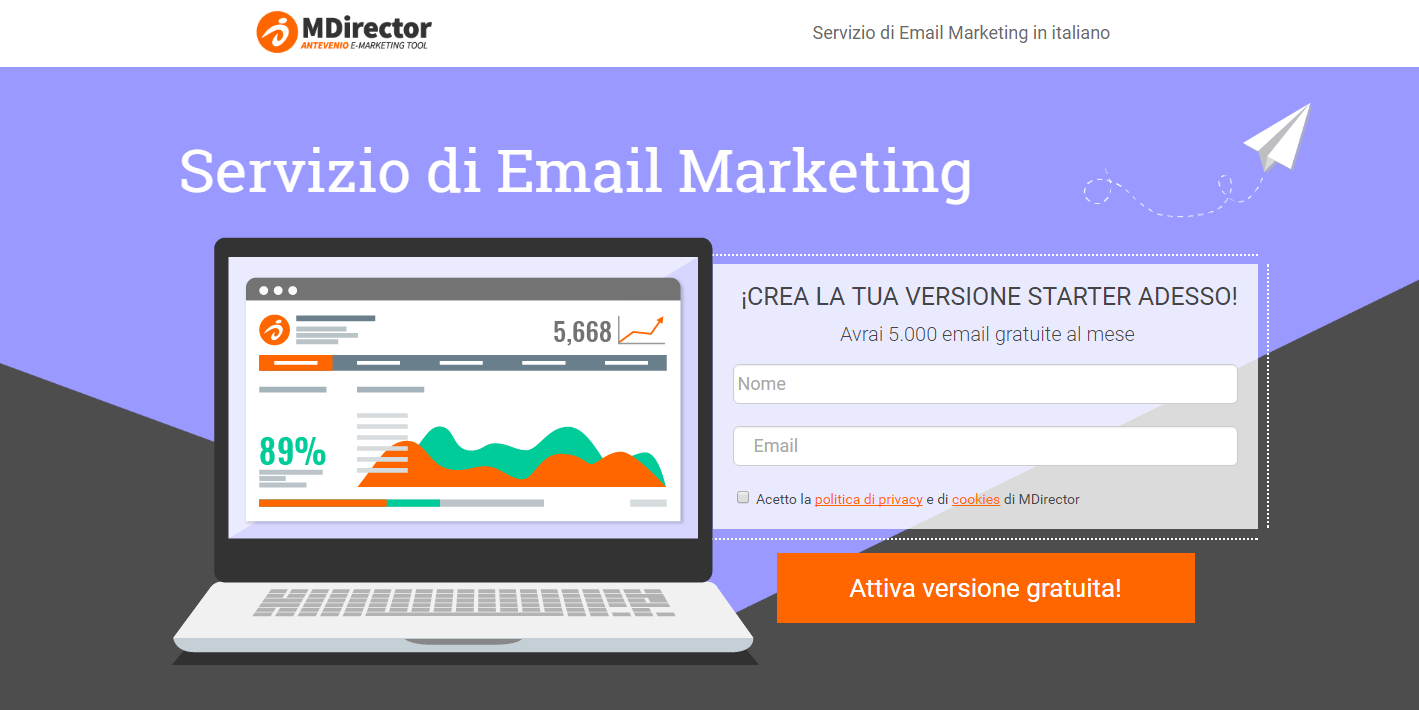 esempi di landing pages perfette: MDirector