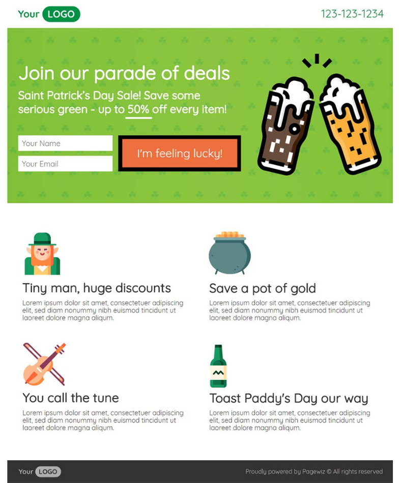 Landing page para St. Patrick 's Day: añade un formulario en la página de destino