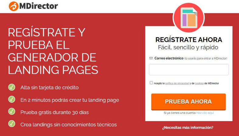 Genrador de landing pages de Mdirector