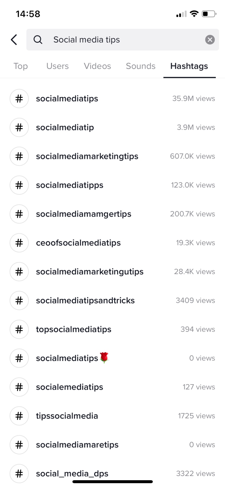 Hashtags Tik Tok