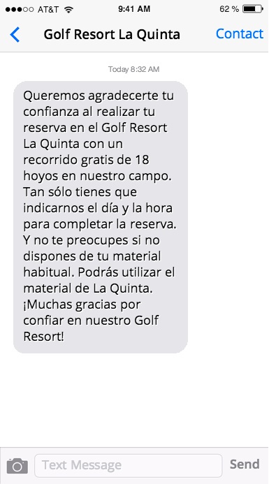 SMS marketing Golf Resort La Quinta