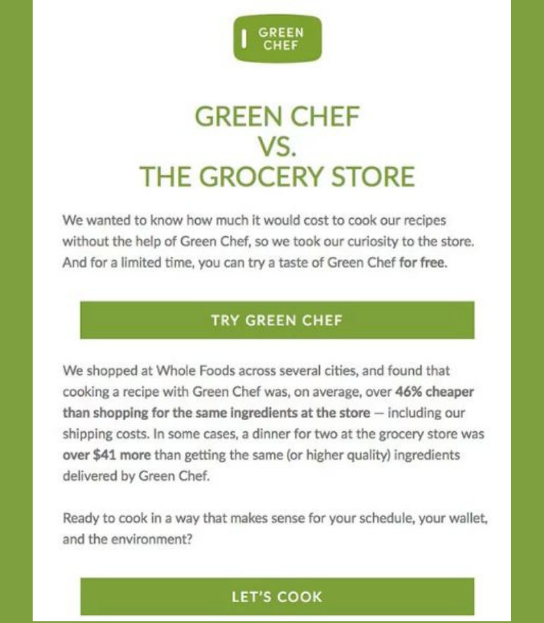 call to action de Green Chef
