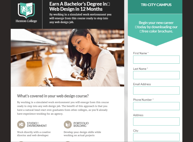 Landing page para universidades: Henton College