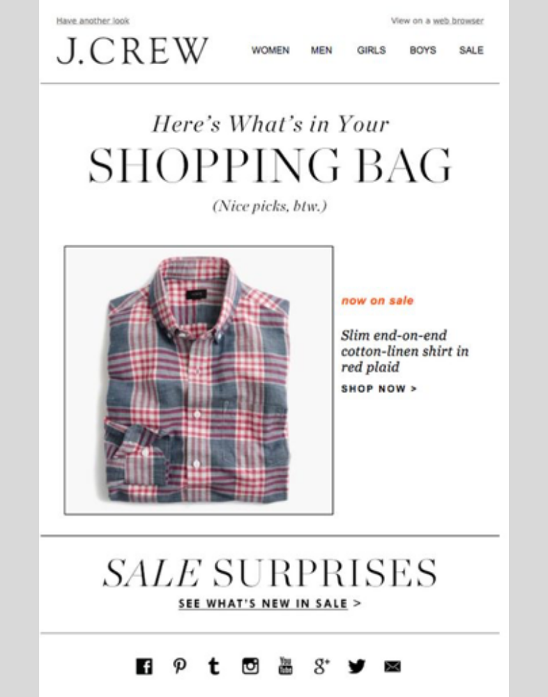 Recuperar carrito email de J.Crew